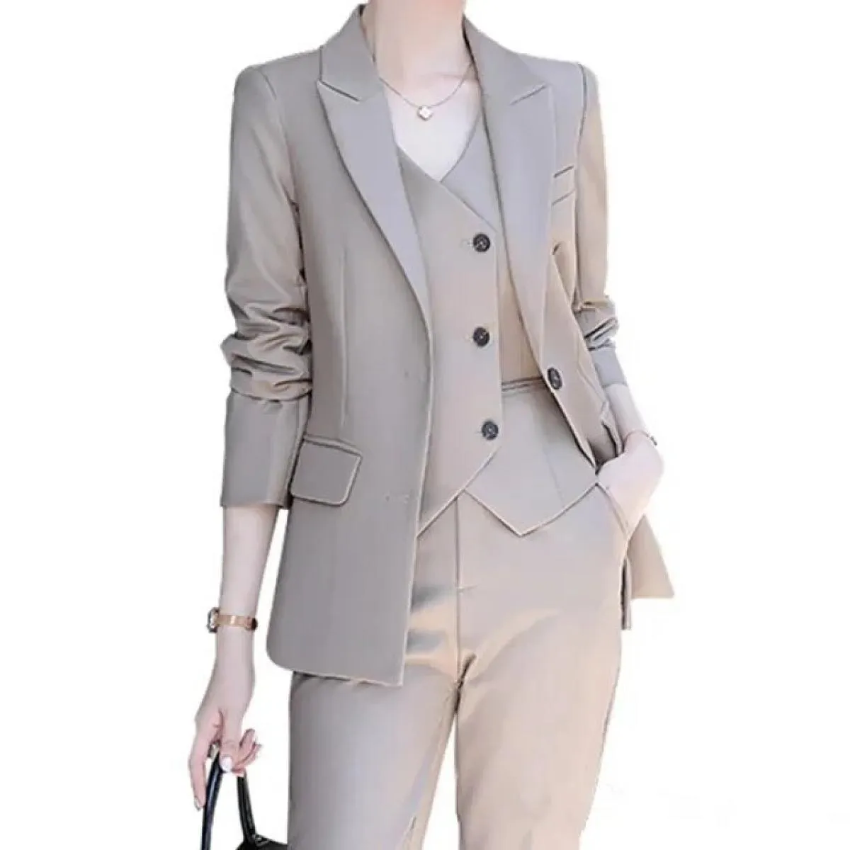2022 moda nuove signore affari abiti in tinta unita pantaloni gilet / blazer rosa pendolari giacca pantaloni gilet da donna