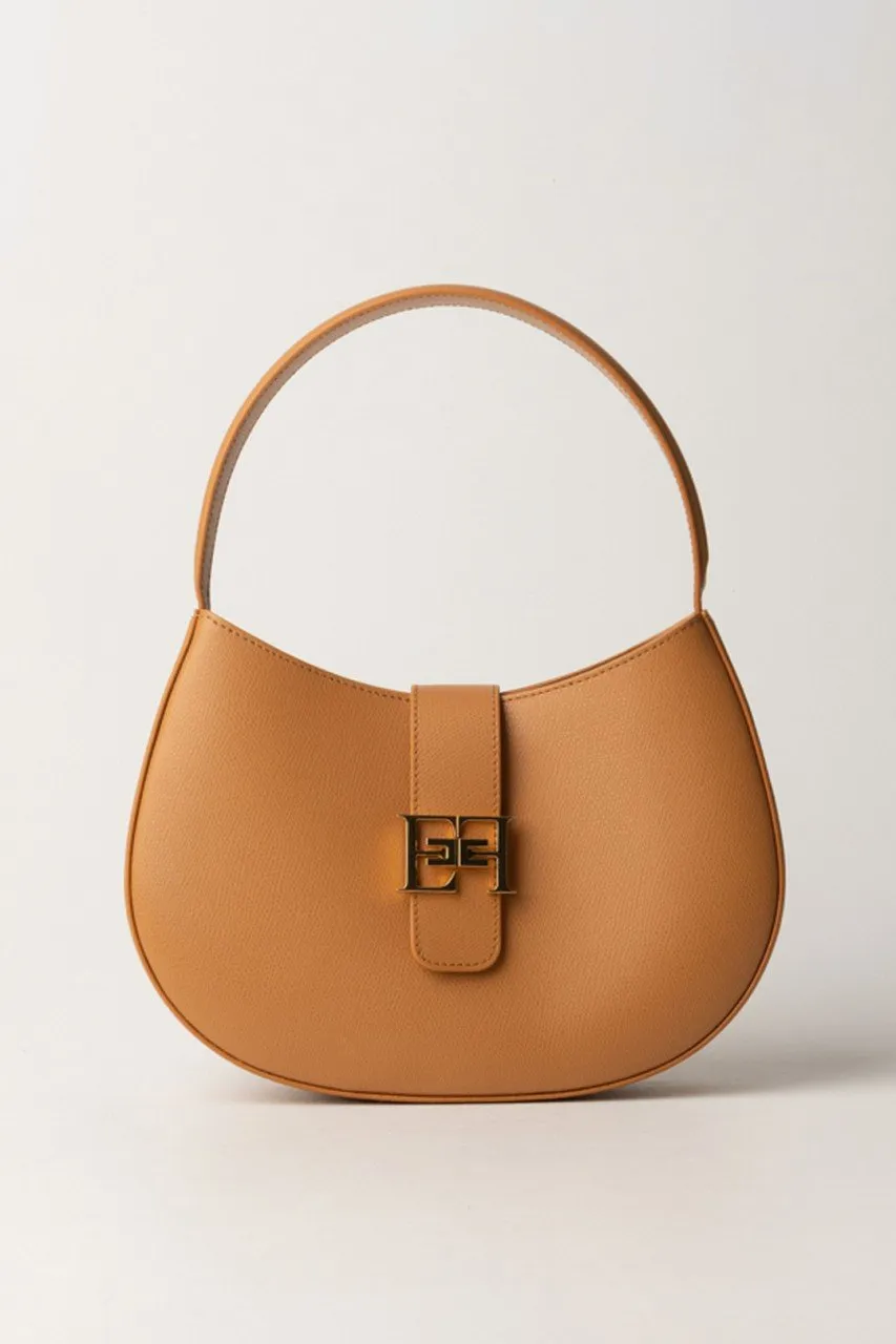 Borsa hobo grande con logo Caramello