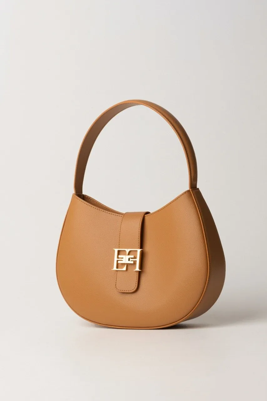 Borsa hobo grande con logo Caramello