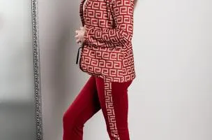 Completo pantalone con stampa blazer Nunzia, bordeaux