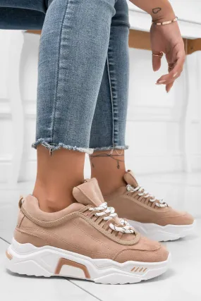 DELIZIA - Sneakers beige scamosciate con suola spessa e lacci